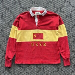 Vintage Rugby Shirt Men's XL Red Yellow USSR Dehen Embroidered 80s